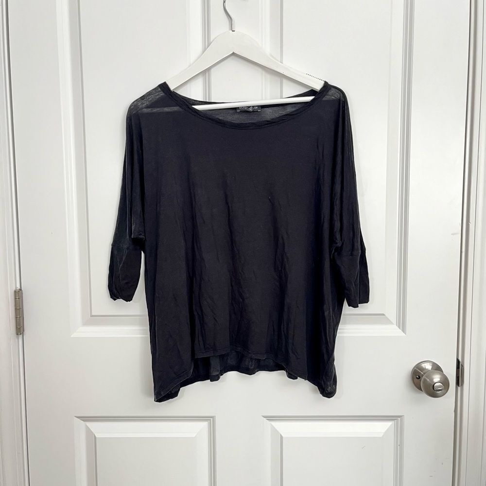 New Eileen Fisher Silk Black Boxy Quarter Sleeve Top